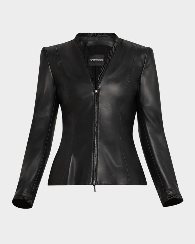 Tailored Zip-Front Nappa Leather Jacket